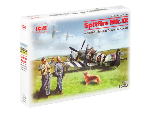 Spitfire Mk.IX с пилотами и техниками ВВС Великобритании, 1:48, ICM, 48801 (Сборная модель)