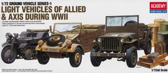 Наземний транспорт, серія 1 "Willys MB Jeep, Kubelwagen Type 82, Sd.Kfz.2 Kettenkrad", 1:72, Academy, 13416 (Збірна модель)