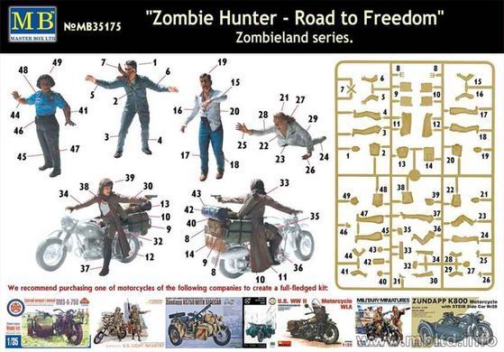 Охотник на зомби &ndash; Дорога к свободе. Серия Zombieland, сборные фигуры 1:35, Master Box, 35175