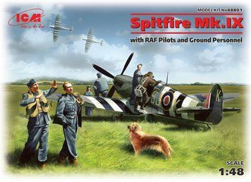 Сборная модель Spitfire Mk.IX с пилотами и техниками ВВС Великобритании, 1:48, ICM, 48801