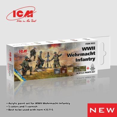 Набір акрилових фарб Піхота Вермахту часів 2СВ (WWII Wehrmacht Infantry), 6 шт., ICM, 3022
