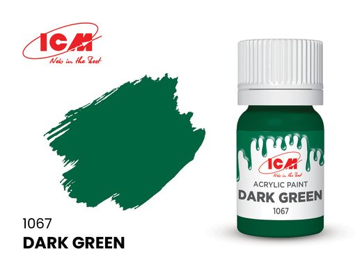 1067 Темно-зеленый, акриловая краска, ICM, 12 мл