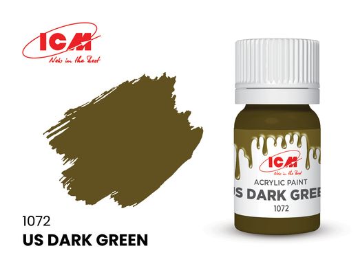 1072 Американский темно-зеленый, акриловая краска, ICM, 12 мл