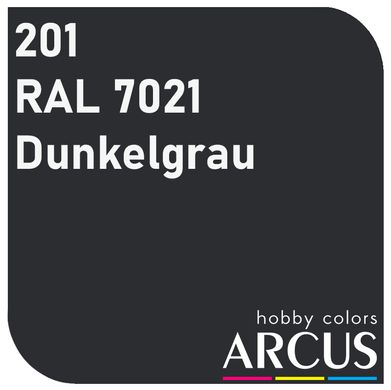 Фарба Arcus E201 RAL 7021 Dunkelgrau, 10 мл, емалева