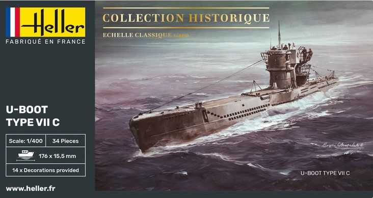 Немецкая подводная лодка U-Boot Type VII C, 1:400, Heller, 81002