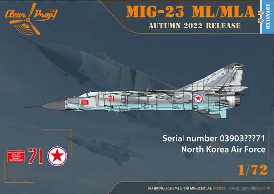 Истребитель MIG-23 ML/MLA Flogger-G, 1:72, Clear Prop, CP72032 (Сборная модель)