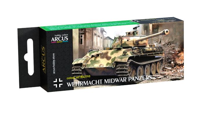 Набір акрилових фарб "Wehrmacht Midwar Panzers", Arcus, А2098